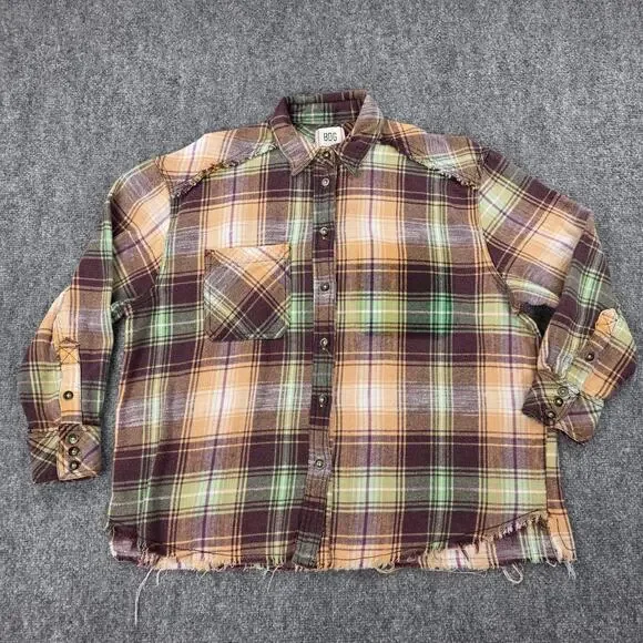 BDG Shirt Womens XS Multicolor Plaid Flannel Raw Hem Button Up Relaxed Fit Boho - Picture 2 of 16